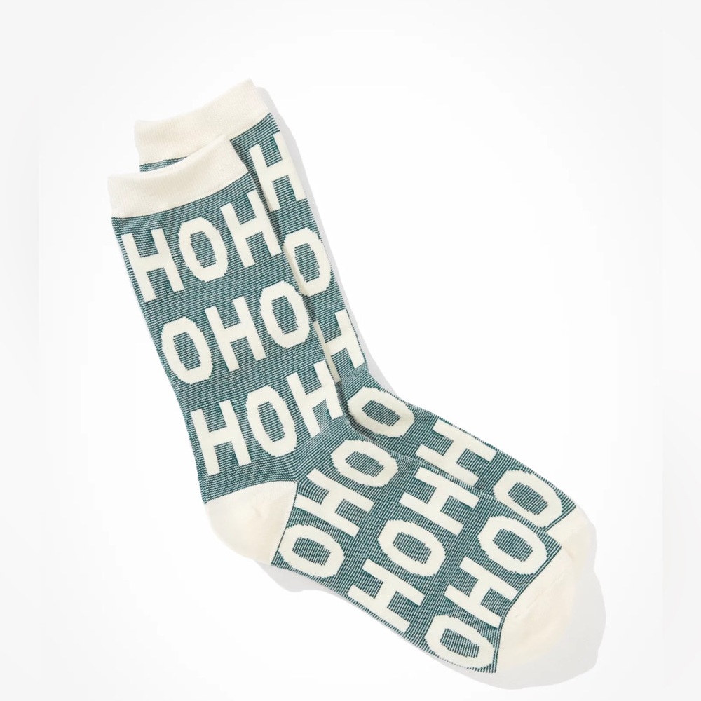 NWT AE HoHoHo Crew Sock Green n white OS Tall sock